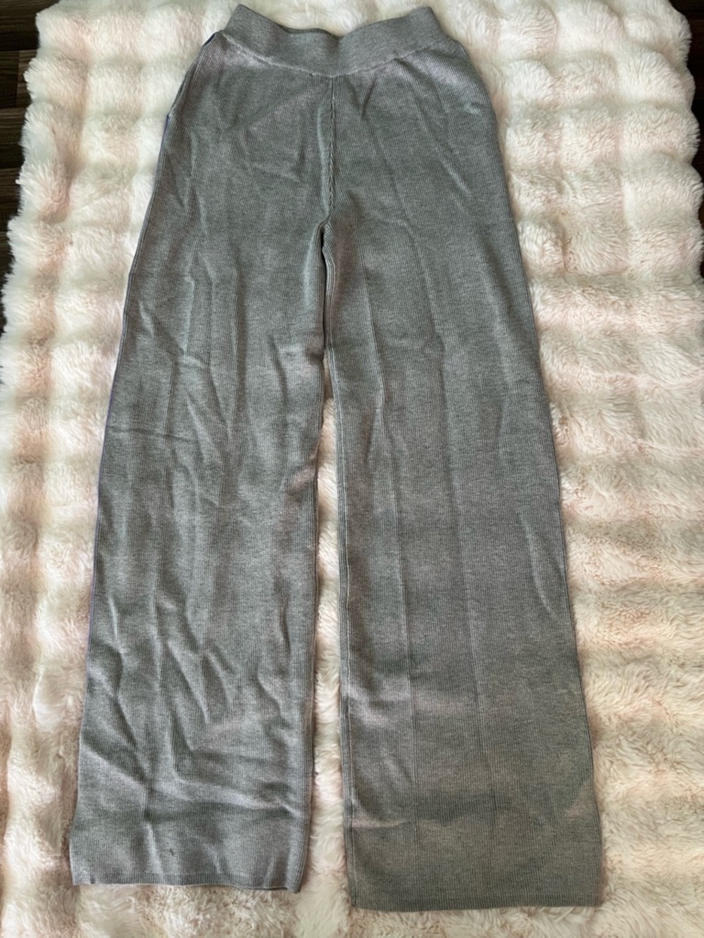 AIVR Ribbed Knit Wide-Leg Pants in Heather Gray
